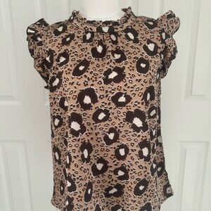 THML Animal Print Ruffle Sleeve Blouse